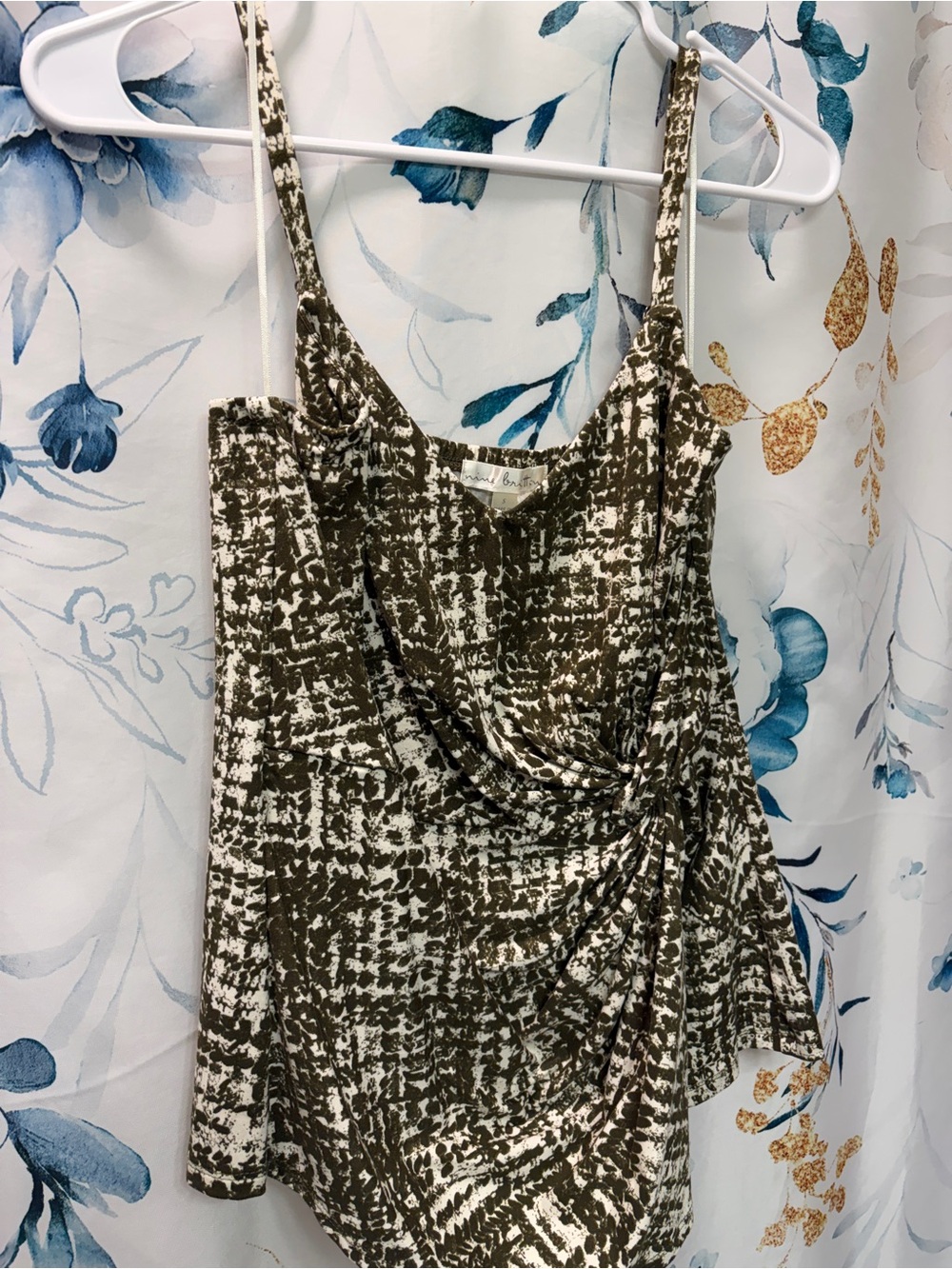 Printed Draped Cami Top in Olive and Cream - nine Britton- small